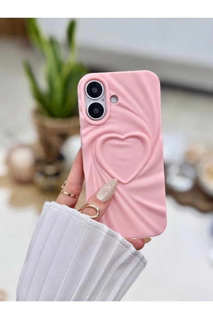 iPhone 17 Compatible 3D Matte Satin Heart Embossed Patterned Anti-Shock Silicone Case