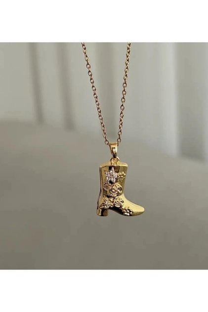 Kovboy Çizme Detaylı Çelik Gold Kolye