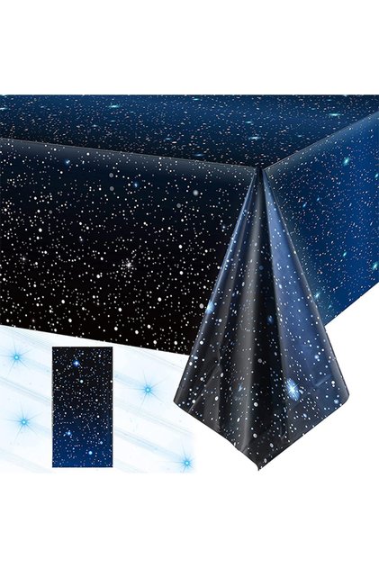 2 Pack Rectangular Disposable Shining Starry Sky Theme Black Gold PE Plastic Tablecloths 137*274cm