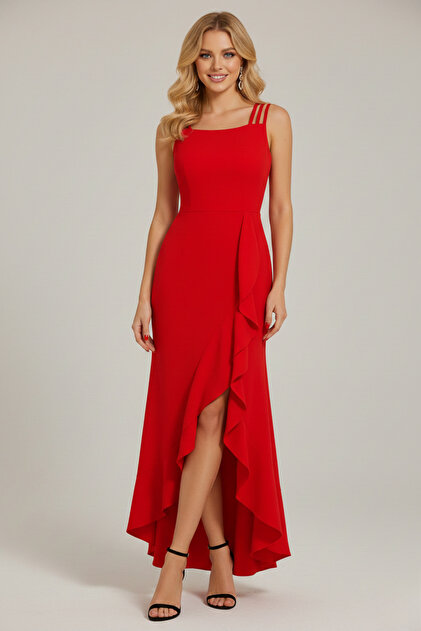 HepsitrentStore Women's Elegant Strappy Flounce Dress- Trendyol