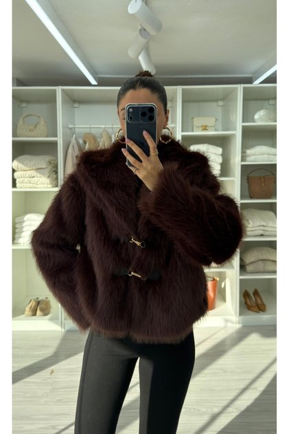 Brown Faux Fur Coat - 9679