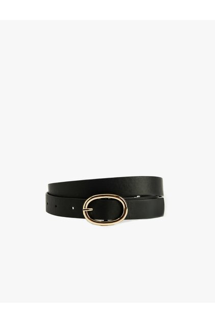 Oval Buckle Faux Leather Belt