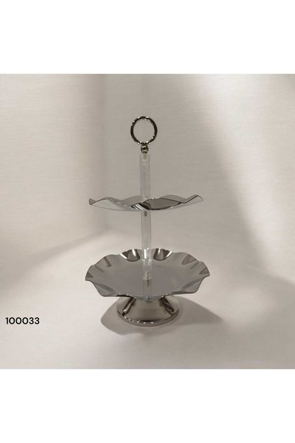 Gift nut/fruit holder, silver, with a new acrylic column base, 2 tiers, 2026