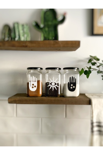 Semboller Series Glass 3-Piece Decorative Food Storage Jar for Coffee, Tea, Sugar, Kitchen Decoration