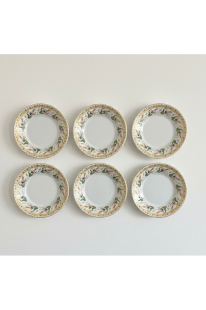 6-Piece Porcelain Tea Plate Coffee Cup Coaster with Tulip Motif