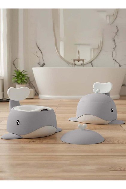 Whale Baby Potty Training Seat for Kids | Cute Toilet Seat with Backrest, Removable Tray (Grey)