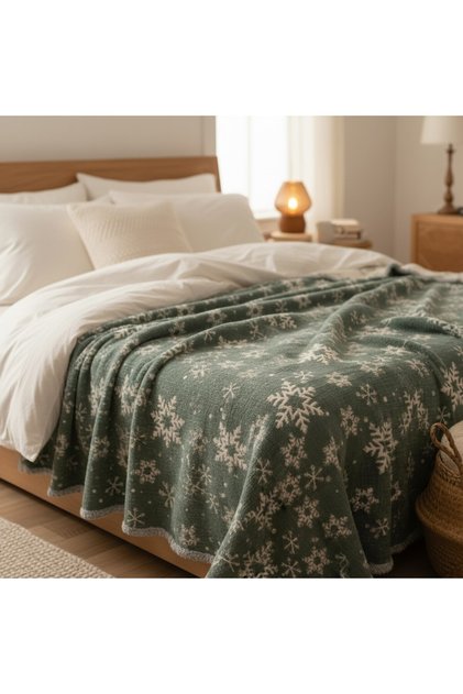 7 Layer Muslin Quilt Snowflake Pattern | 100% Cotton | Single Person | Red and Green