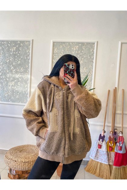 College 11 Nakış Detaylı Oversize Teddy Mont-Unisex