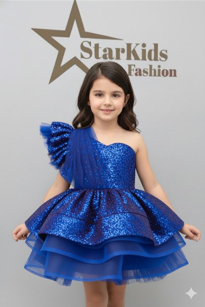 Rochie cu paiete albastru cobalt pentru fete, rochie de seara pentru fete
