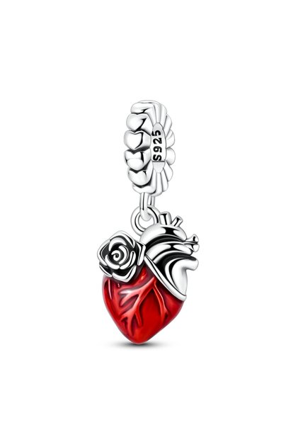 KTC1853 Original 925 Sterling Silver Bead Charms Rose Red Heart Pendant Fit Original Bracelet Neckla