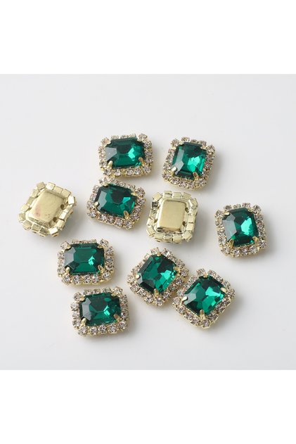 green 12X14mm 10Pcs Rectangular Diamond Inlaid Four Hole Claw Diamond DIY Jewelry Hair Shoes Hats Ma
