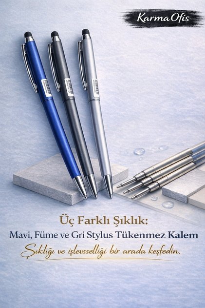 Stylus Ballpoint Pen Set | Mavi – Smoked – Gray Body | Touchscreen Compatible Premium Metal Pen