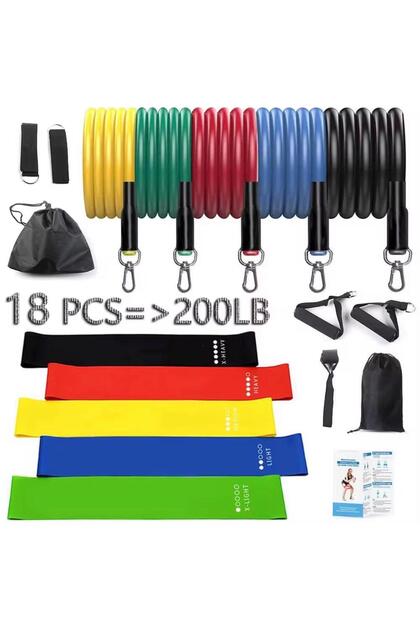 18 Parça Profesyonel Latex Direnç Lastiği Seti Kapı Arkası Direnç Bandı 5Lİ Loop Band