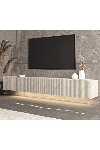 Assos 240cm Günışığı Led Işıklı Tv Sehpası, Tv Ünitesi, Duvar Ünitesi