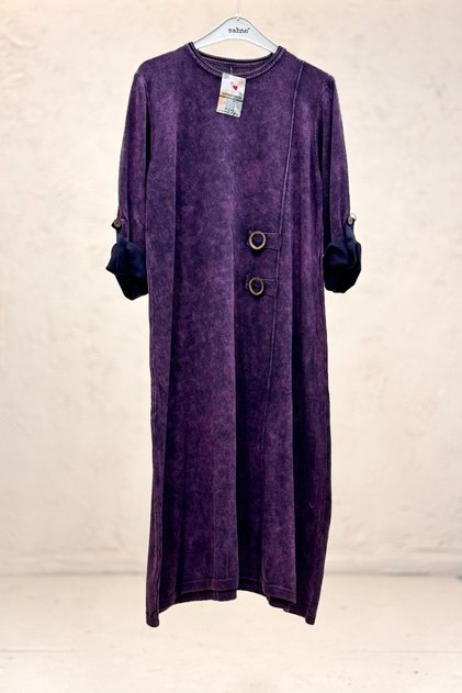 Side double buckle long organic cotton dress