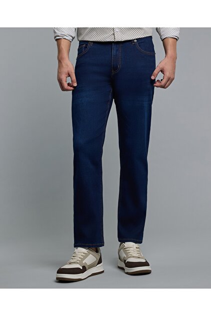Faded Straight Fit Jeans with Button Closure