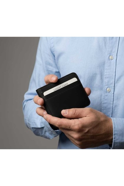 Genuine Leather Men's Card Holder Wallet Real Leather Stylish Pocket Size Black