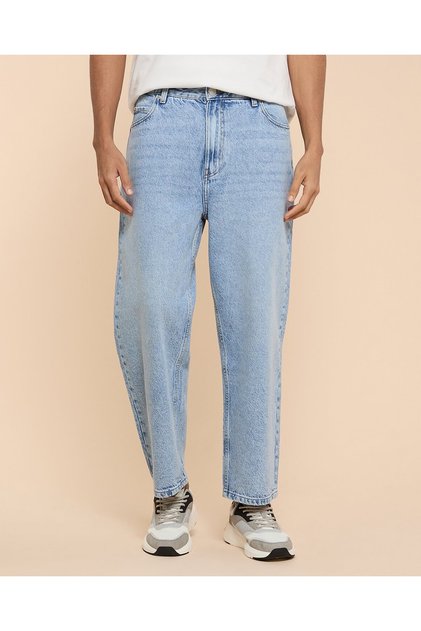 Faded Loose Fit Jeans with Button Closure