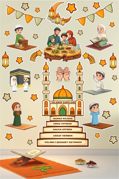Ramadan Themed Educational Wall Sticker Set - Welcome Ramadan Children's Room Decoration