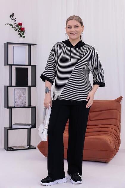 Plus Size Capri Sleeve Striped Suit