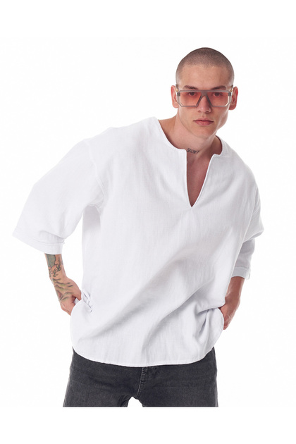 Men's Linen Fabric White Oversized T-Shirt