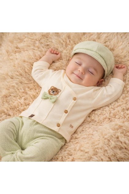 100% Cotton 5 Piece Bow Tie and Teddy Bear Patterned Newborn Baby Boy Hospital Discharge Set