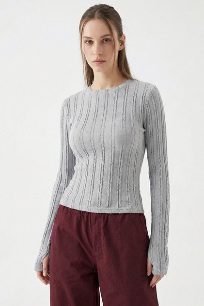 Women's Textured Knitted Blouse 980 - Gray