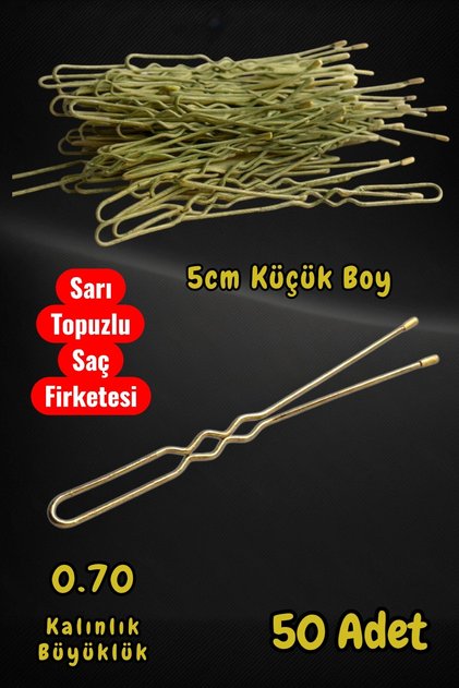 Sarı 5 cm Küçük Topuzlu Saç Firketesi Toka 0.70 Siyah 50 Adet