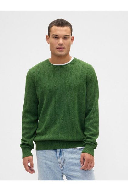 Erkek Yeşil CashSoft Ribbed Bisiklet Yaka Kazak
