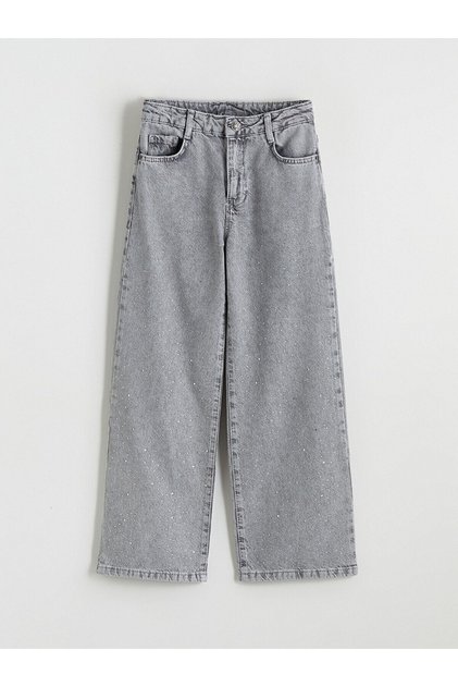 Mixed Wideleg Stone Embellished Girls' Jeans