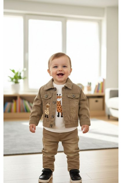 Monthly Denim Baby Set 3-Piece Pants Jacket T-Shirt