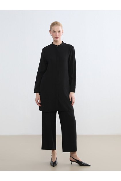 Judge Collar Textured Women's Shirt Tunic