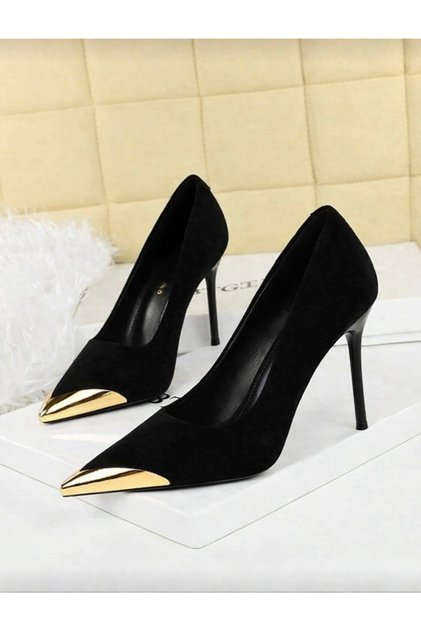 Women's Stiletto Pointed Toe Gold Detailed Heeled Shoes