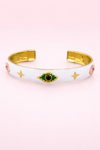 Women's - White Enamel Bracelet with Gold Detail - Stainless Steel That Does Not Tarnish