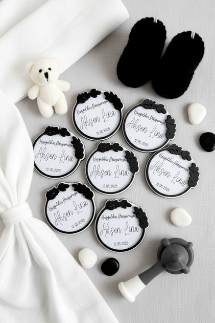 Flower Themed Minimalist Baby Mevlüt Magnet 8×8 cm – Newborn Mevlüt Gift Souvenir Magnet