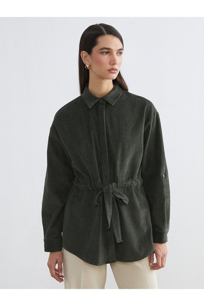 Trendlucky Women's Velvet Shirt Tunic with Belt in Contrast Color