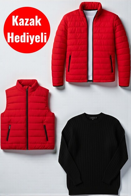 Transitional Men's 3-Piece Combination Set | Inflatable Coat + Vest + Gift Knit Sweater