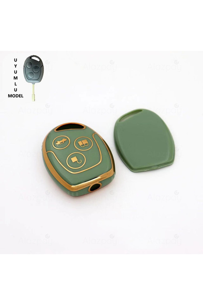 Ford Compatible Focus, Transit, Fiesta, Modeo, Fusion, Ka, Galaxy Gold Edge Tpu Key Case (Green)