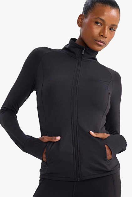 Defacto Fitted Dik Yaka Spor Siyah Kadın Hırka B3985AX/BK81