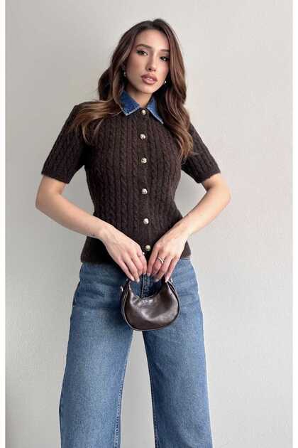 Soft Textured Wool Blend Knit Cardigan with Jean Collar