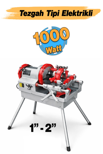 Elektrikli 220 Volt Diş Açma Pafta Makinesi 1000 W Tezgah Tipli 2" Taraklı Bıçaklı Boru Paftası
