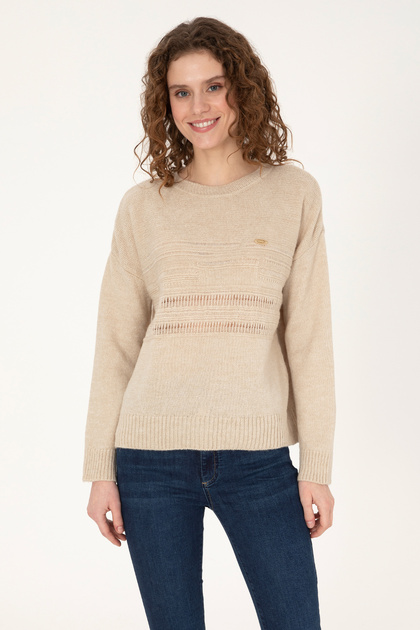 Women's Stone Melange Crew Neck Sweater 50309672-Vr225