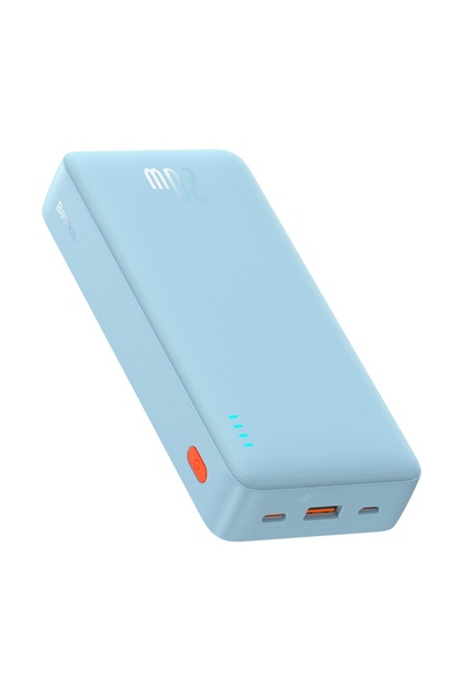 Външна батерия 20000mAh, 20W, USB + Type-C + Micro-USB, бързо зареждане и максимална гъвкавост, синя
