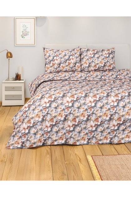Yellow Narcissus Garden 5D Double Duvet Cover Set with Buttoned Sheet and Elastic, Color Gray