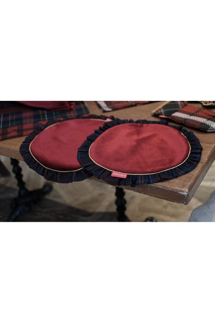 Burgundy velvet fırfırlı Amerikan servis 2’li set