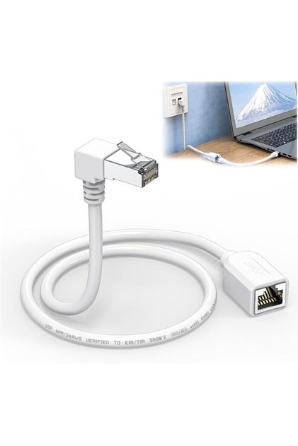 Right Angle Ethernet Extension Cable, 90 Degree CAT6 RJ45 LAN Cable Extender, 1.5ft Male to Female C