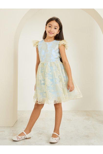 Girls Light Blue Lace Sleeveless A-Line Dress