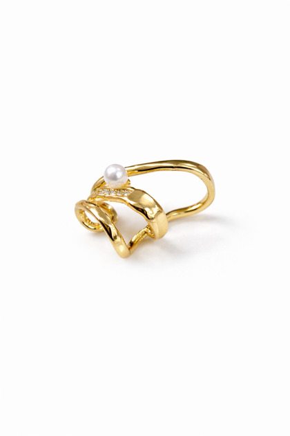 Pearl Detailed Gold Color Cartilage Earring - Non-Pierced Ear Cuff Model - Non-Tarnish Steel