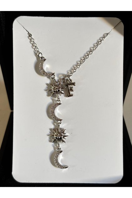 Steel Moon&Sun F Letter Women's Necklace