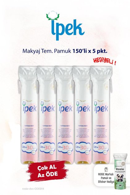 150'li x 5 pkt. Makyaj Temizleme Pamuğu ve Rosie